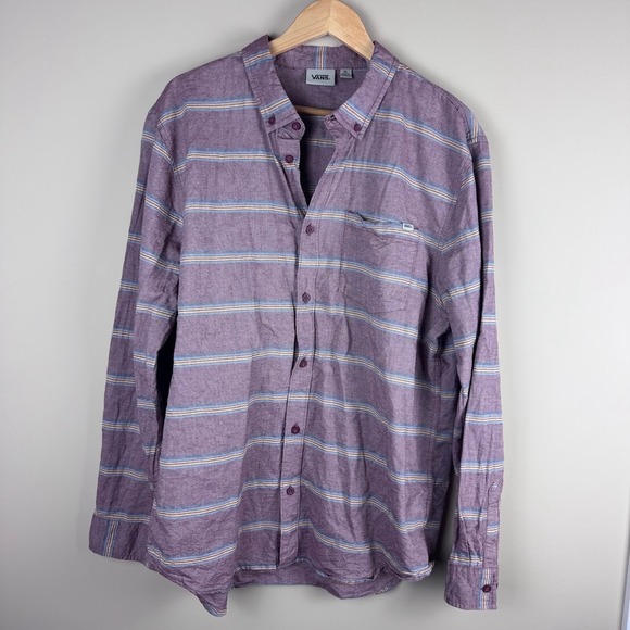 Vans Red XL Button Up Shirt Long Sleeve Striped Casual Shirt - Picture 1 of 6